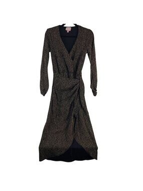 Show Me Your Mumu Metallic Chevron Wrap Maxi Dress Sz L Black & Gold Long Sleeve